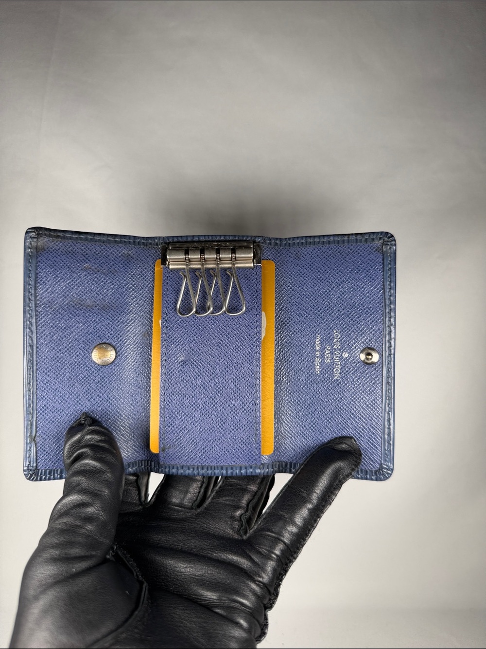 Authentic Louis Vuitton Blue Epi Card Key Holder